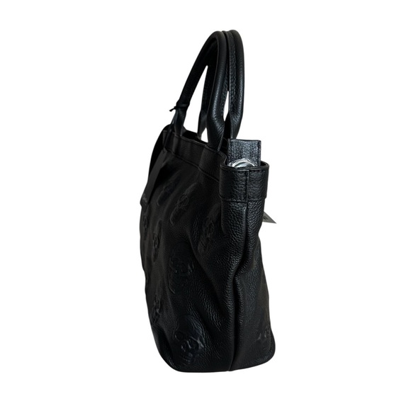 IO Pelle Italy Black Leather Skulls Tote Bag Large - Picture 7 of 9